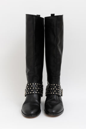Studded Buckle Knee High Boots