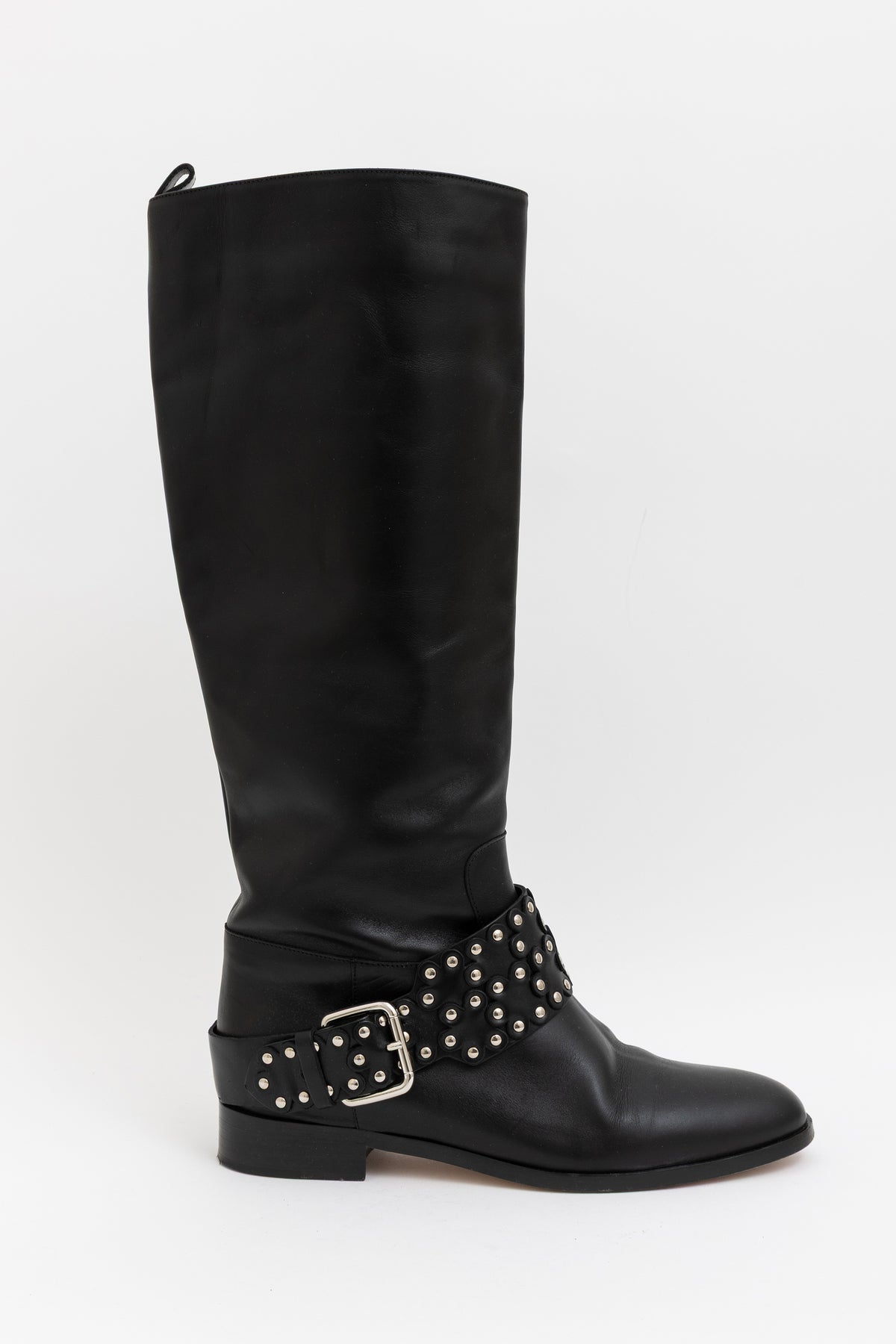 Studded Buckle Knee High Boots