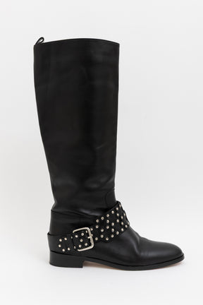 Studded Buckle Knee High Boots