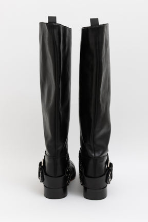 Studded Buckle Knee High Boots