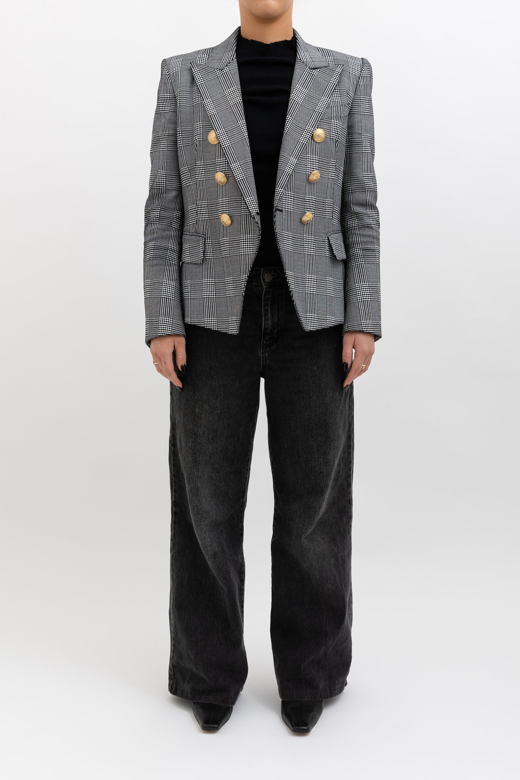 Houndstooth Print Double Breasted Blazer