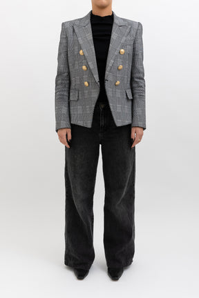 Houndstooth Print Double Breasted Blazer
