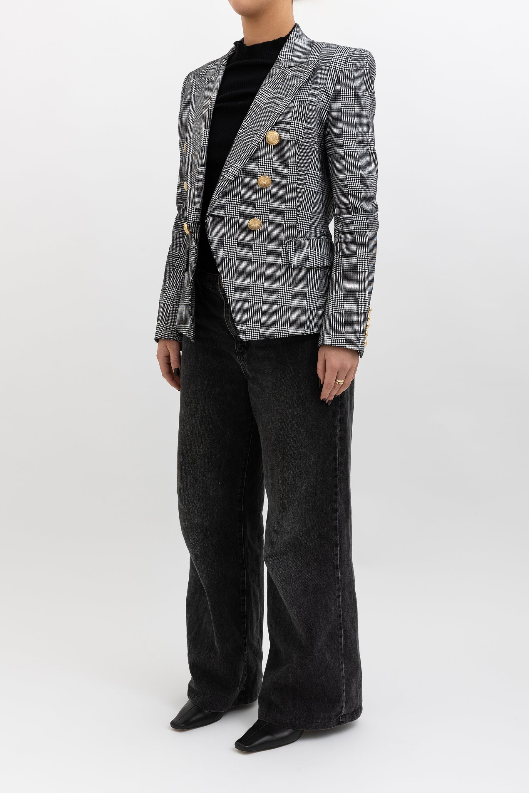 Houndstooth Print Double Breasted Blazer