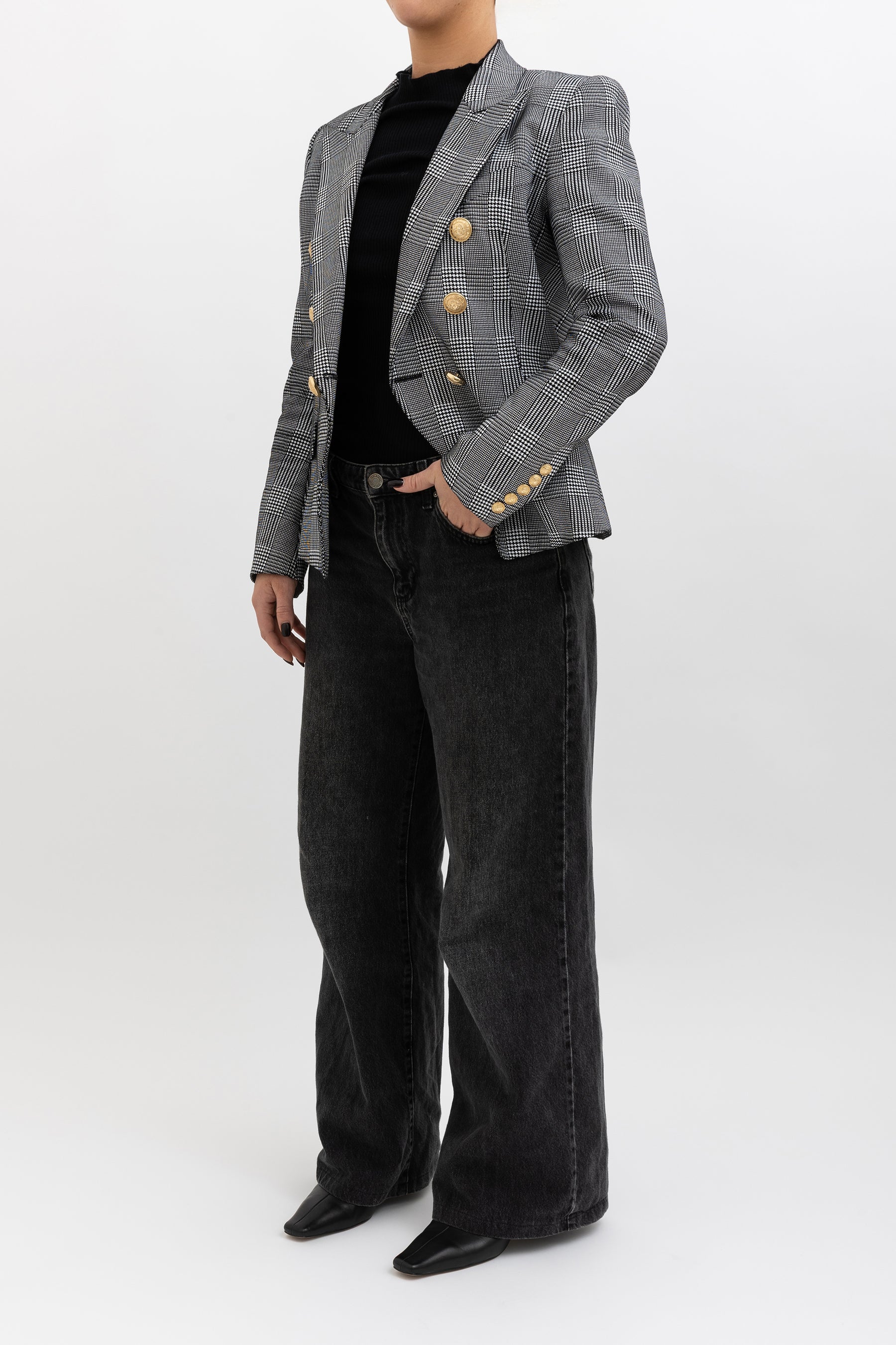 Houndstooth Print Double Breasted Blazer