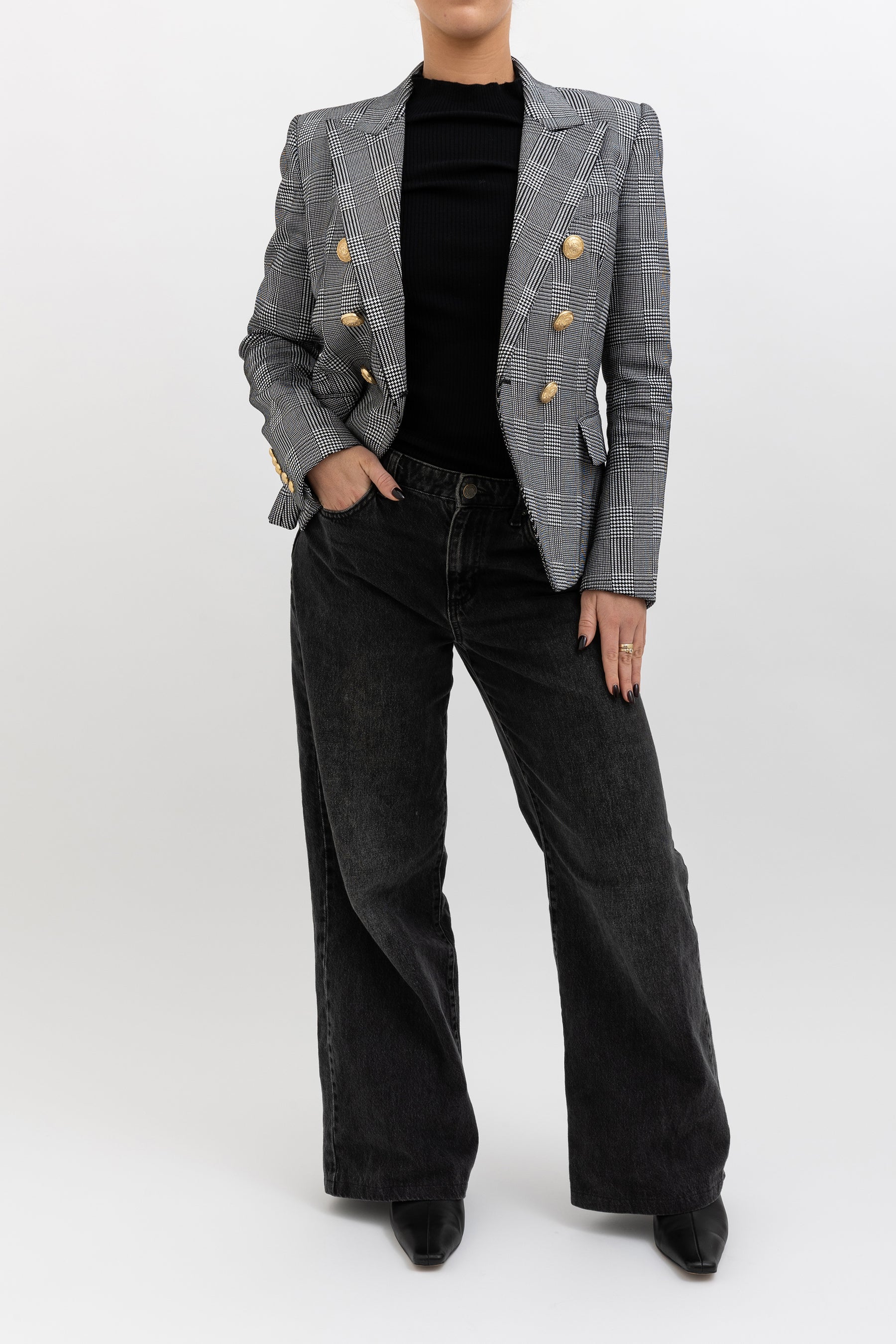 Houndstooth Print Double Breasted Blazer