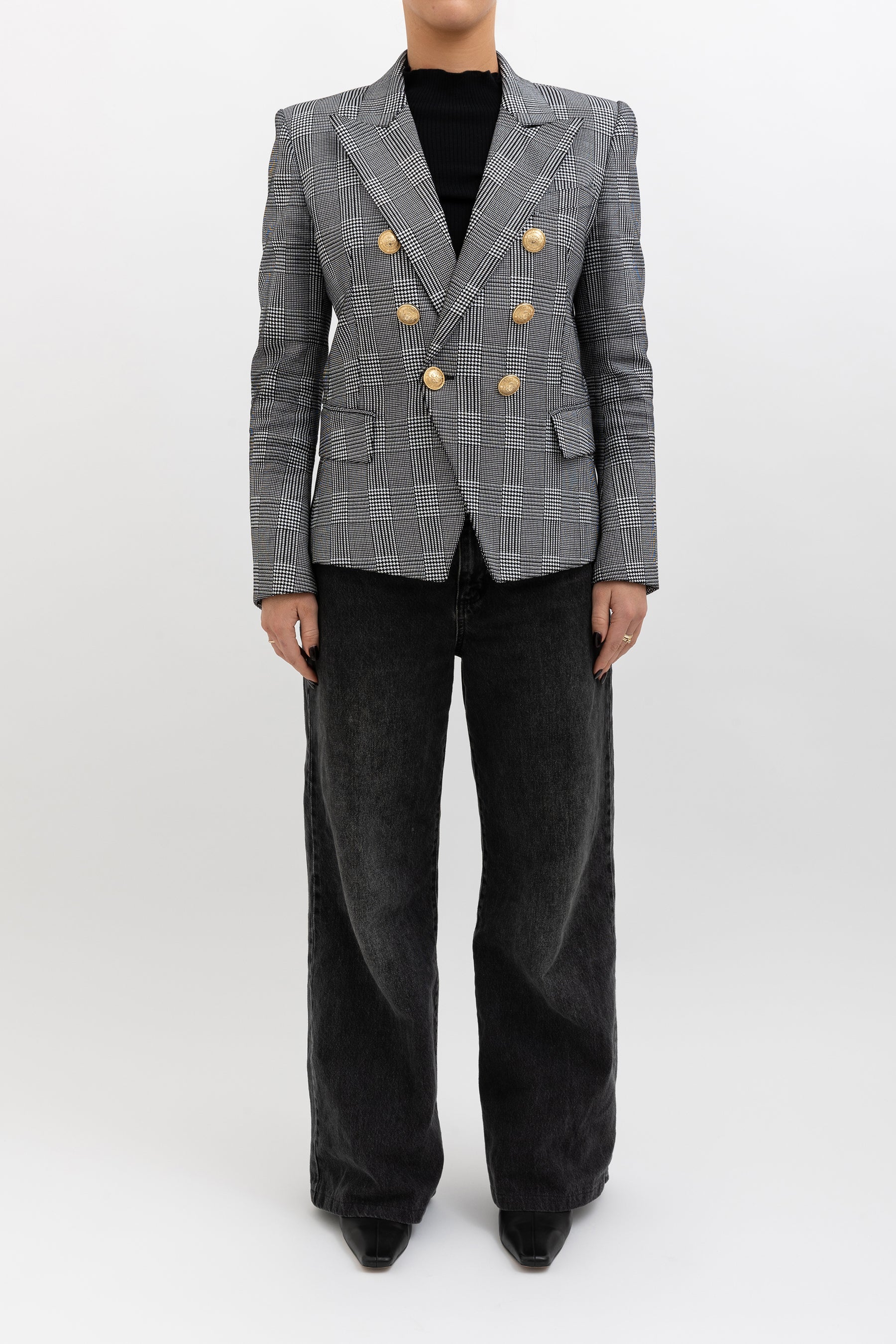 Houndstooth Print Double Breasted Blazer