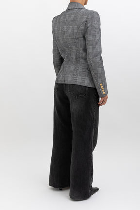 Houndstooth Print Double Breasted Blazer