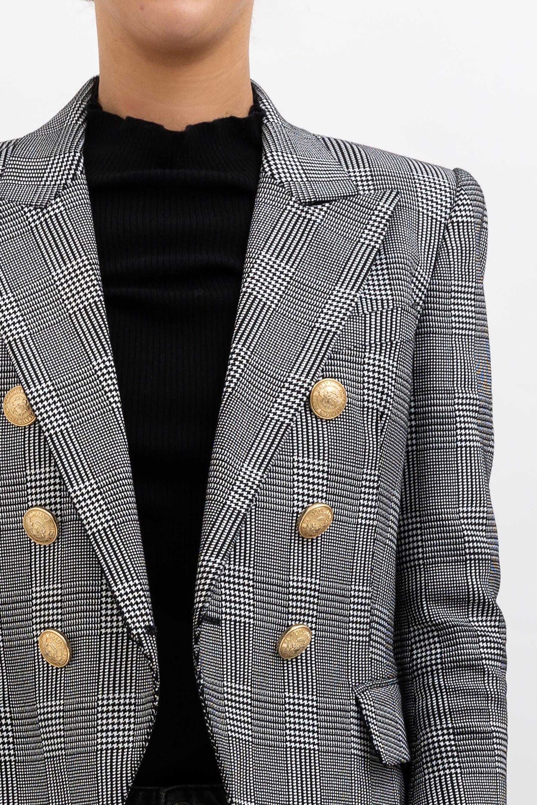 Houndstooth Print Double Breasted Blazer