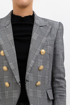 Houndstooth Print Double Breasted Blazer