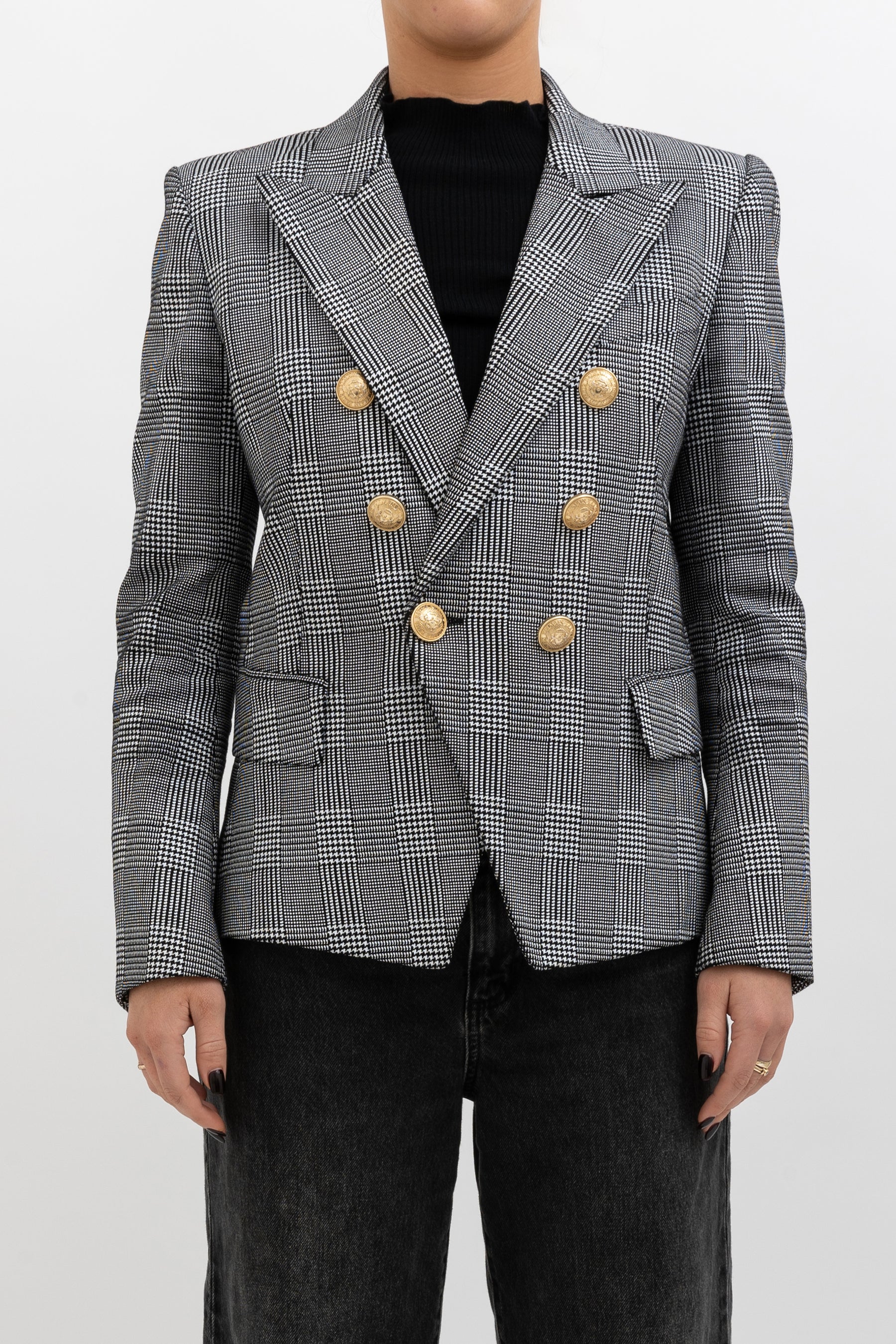 Houndstooth Print Double Breasted Blazer
