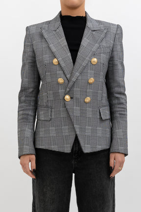 Houndstooth Print Double Breasted Blazer