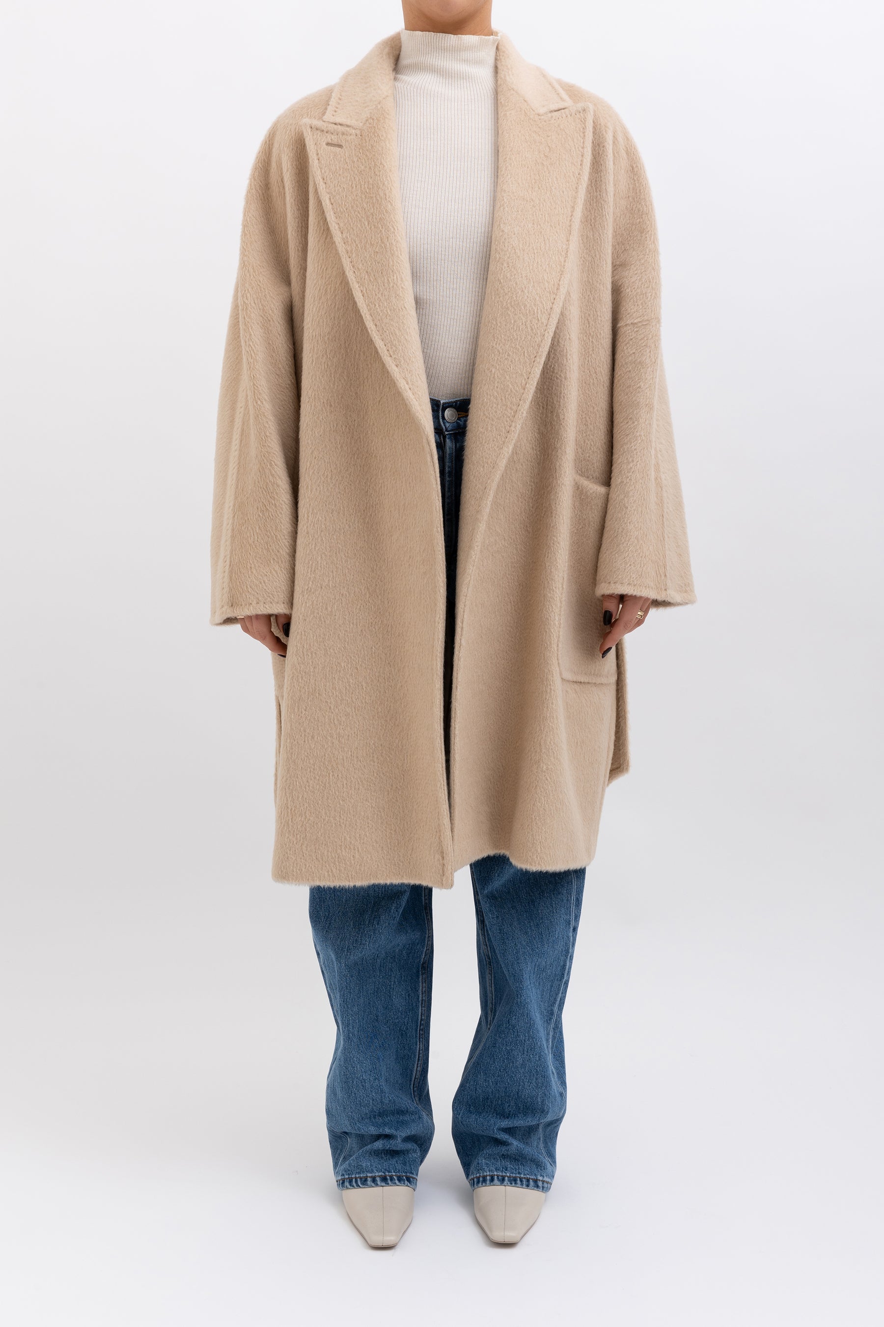 Wool Mid Length Coat with Tie