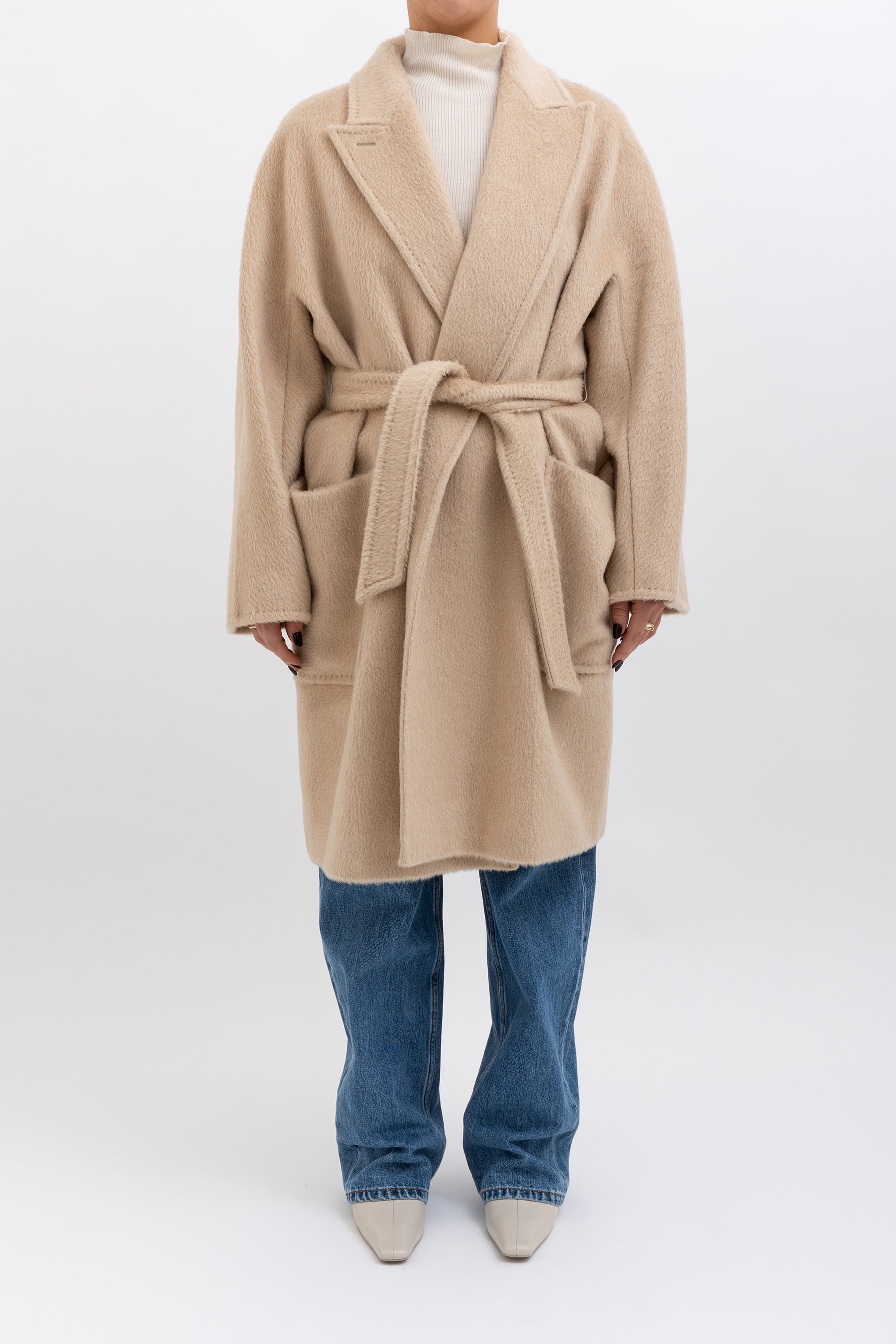 Wool Mid Length Coat with Tie