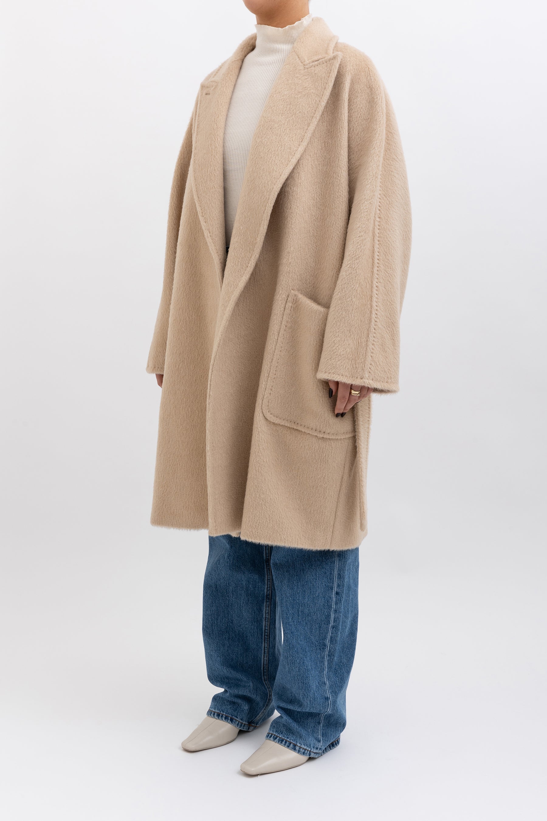 Wool Mid Length Coat with Tie