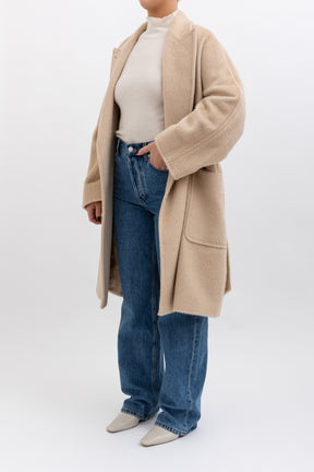 Wool Mid Length Coat with Tie