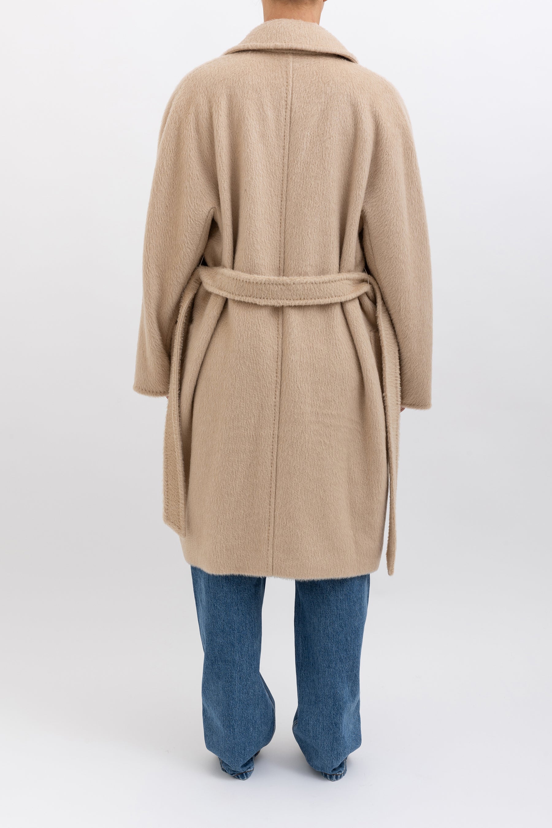 Wool Mid Length Coat with Tie