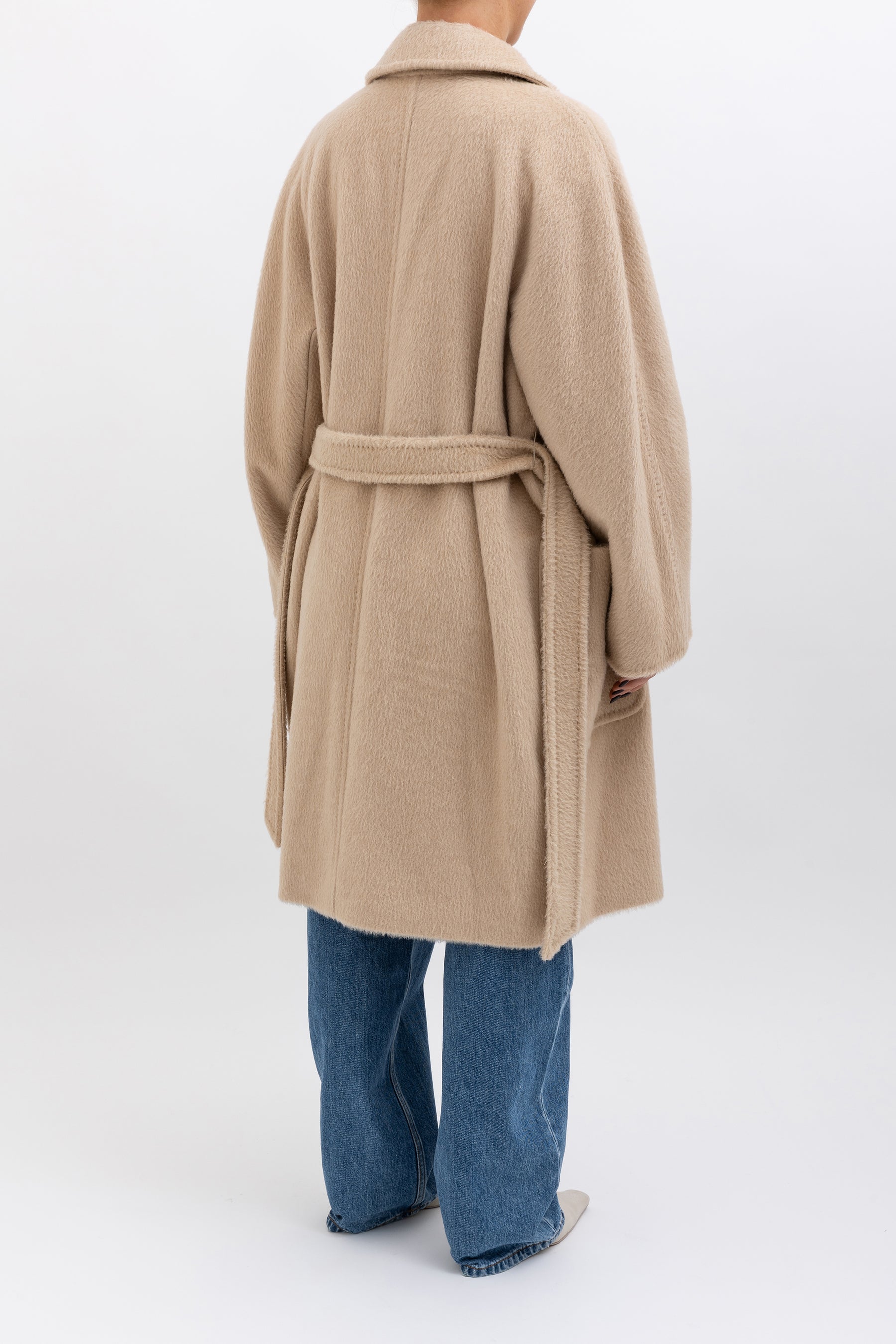 Wool Mid Length Coat with Tie
