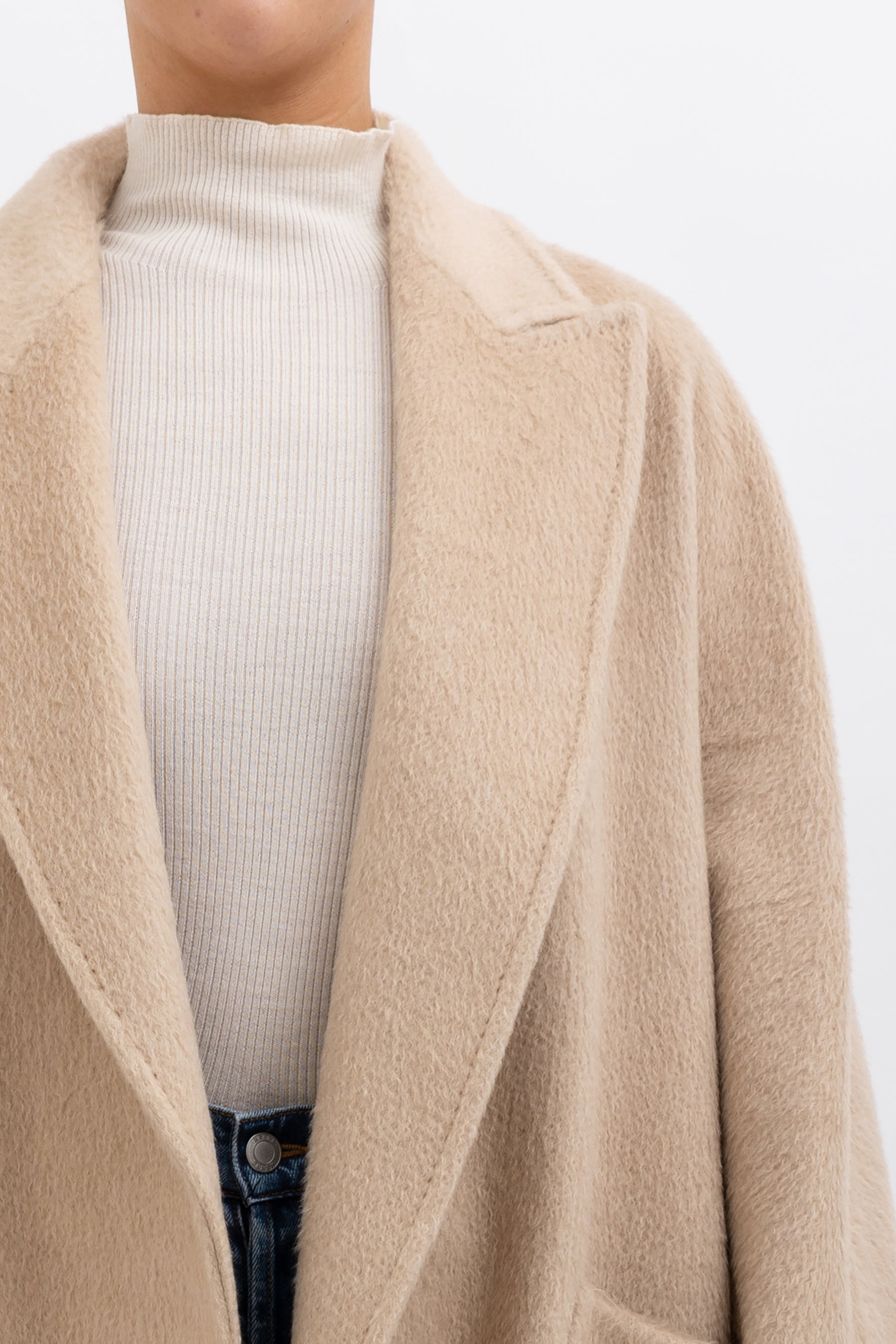 Wool Mid Length Coat with Tie