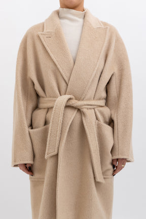 Wool Mid Length Coat with Tie