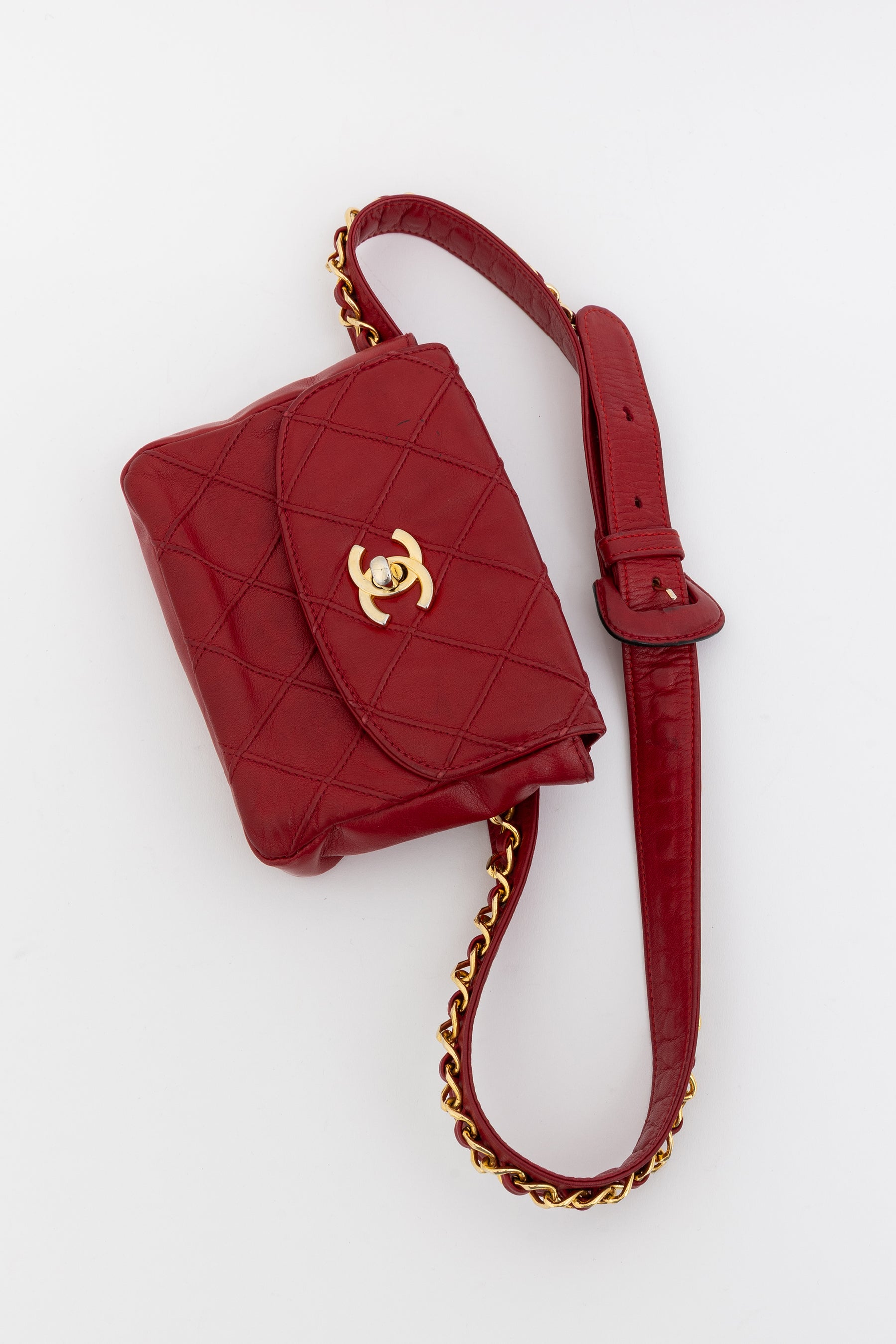 Diamond Stitch Waist Chain Belt Bag