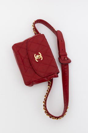 Diamond Stitch Waist Chain Belt Bag