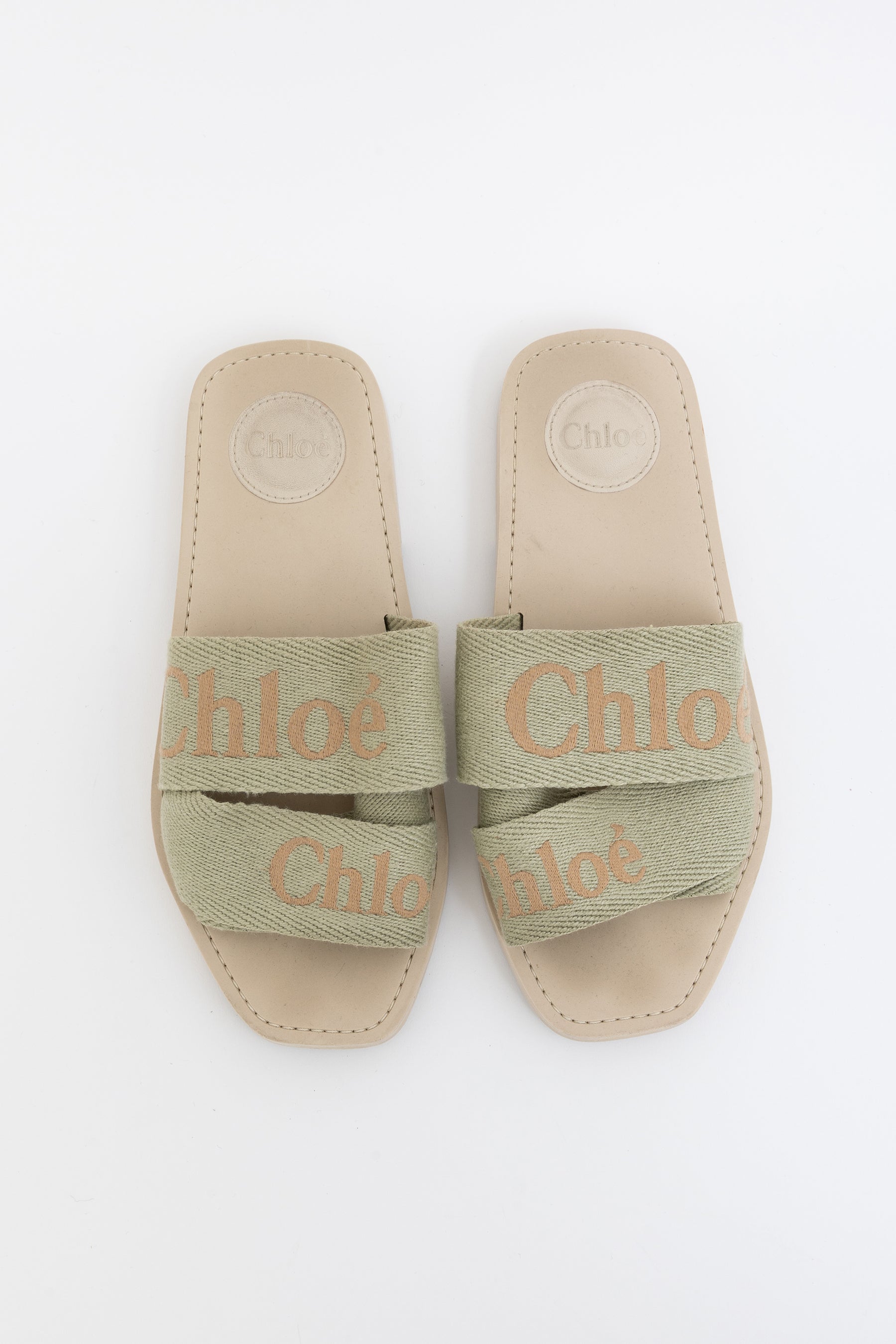 Chloé Leaf Green Woody Slides, 37