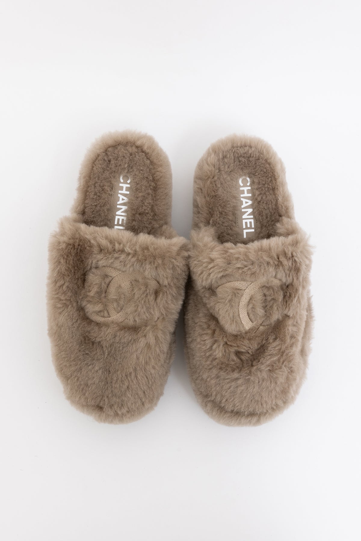 Shearling Logo Slippers with Travel Pouch