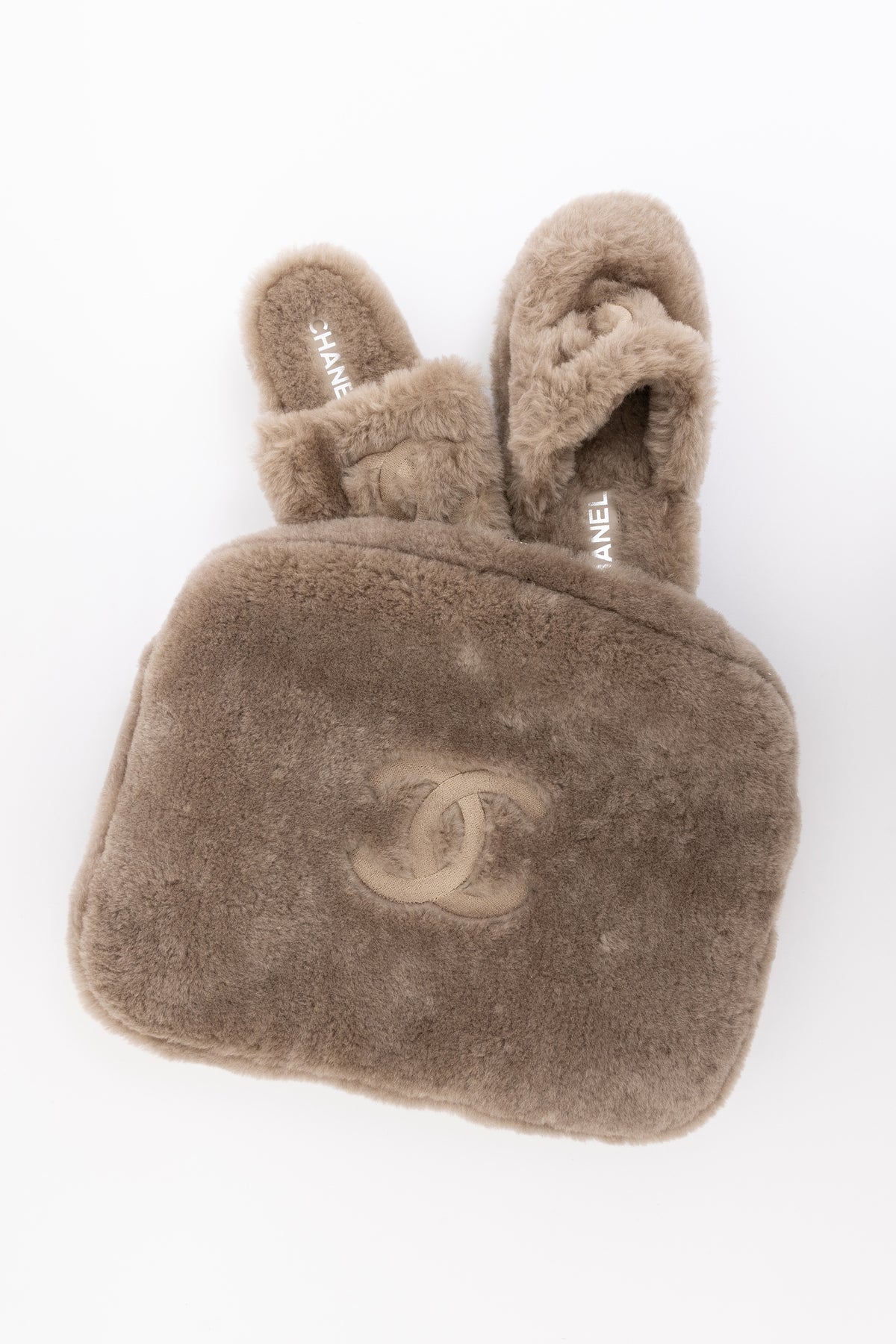Shearling Logo Slippers with Travel Pouch