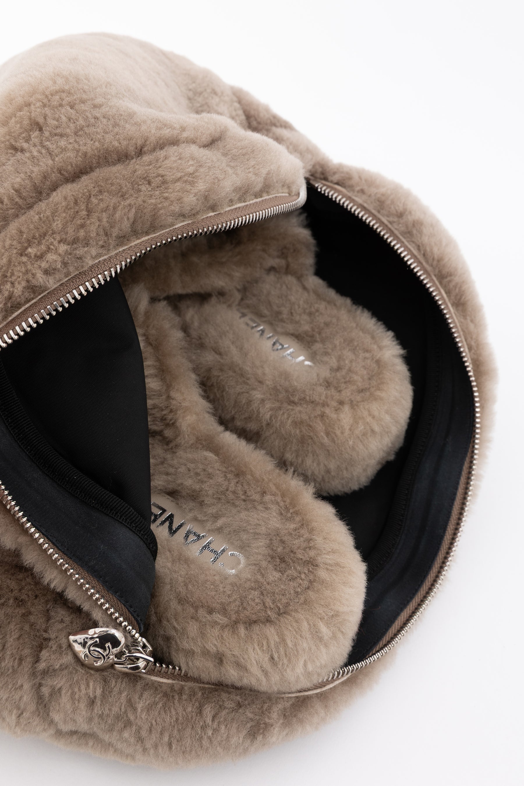 Shearling Logo Slippers with Travel Pouch