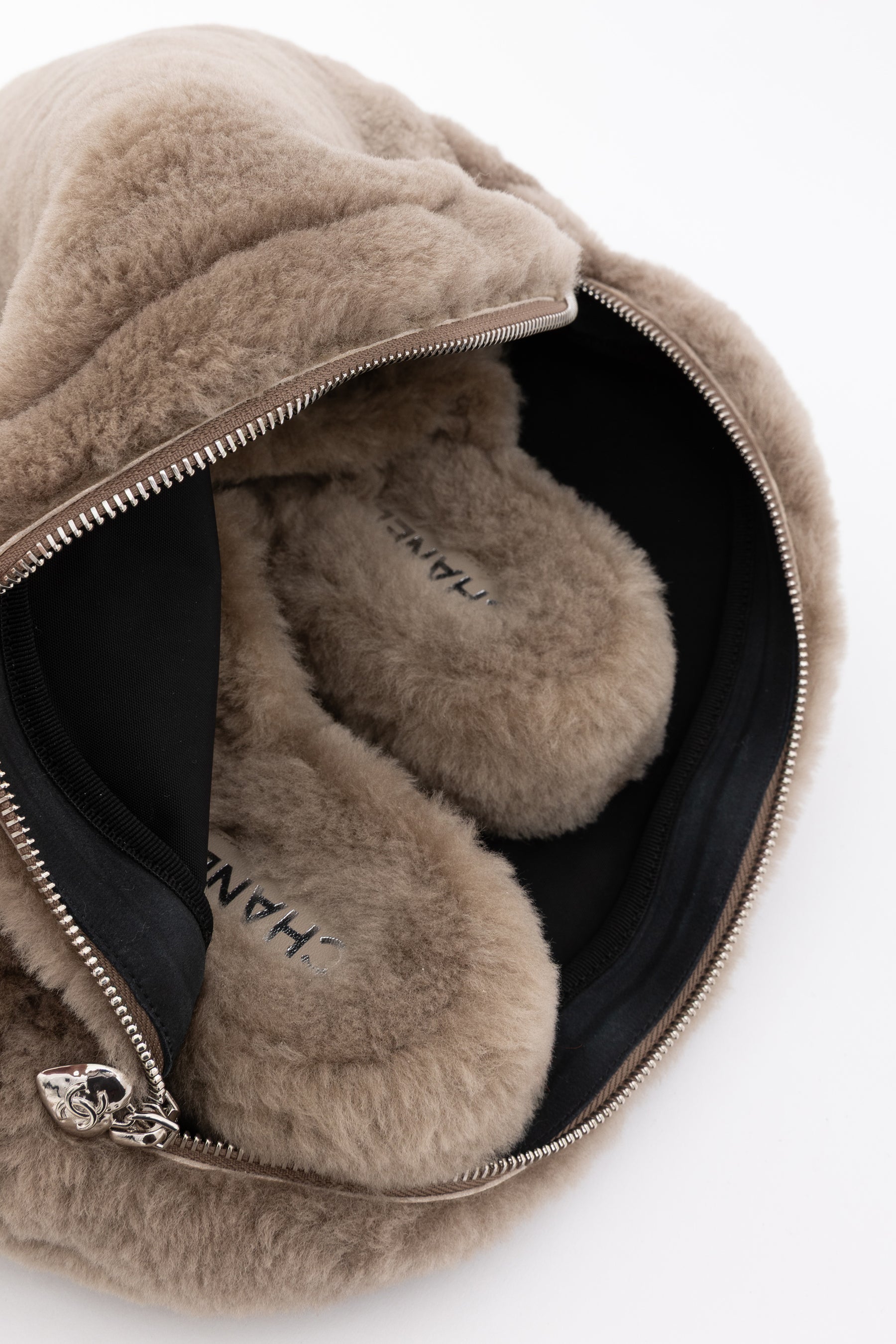 Shearling Logo Slippers with Travel Pouch