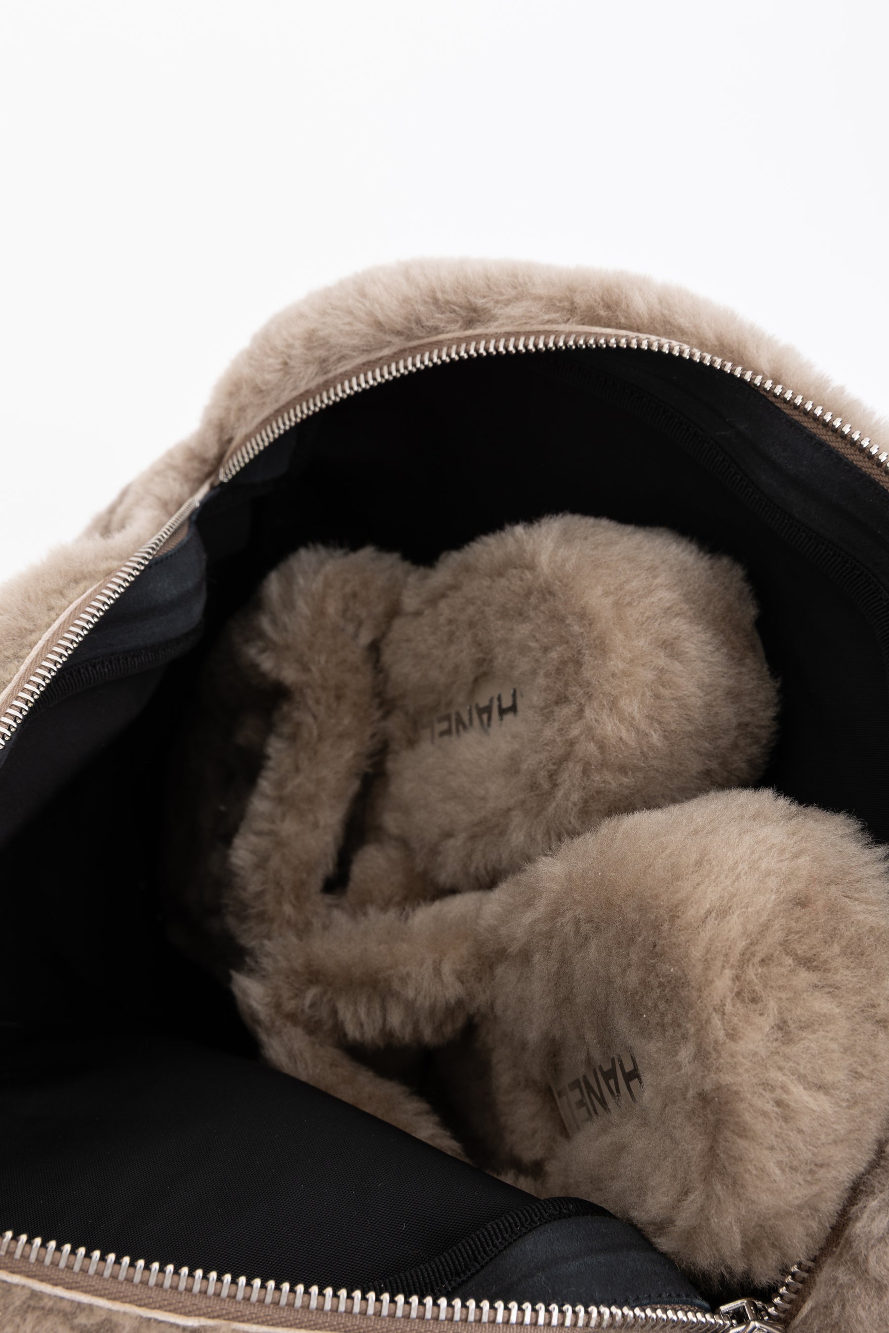 Shearling Logo Slippers with Travel Pouch