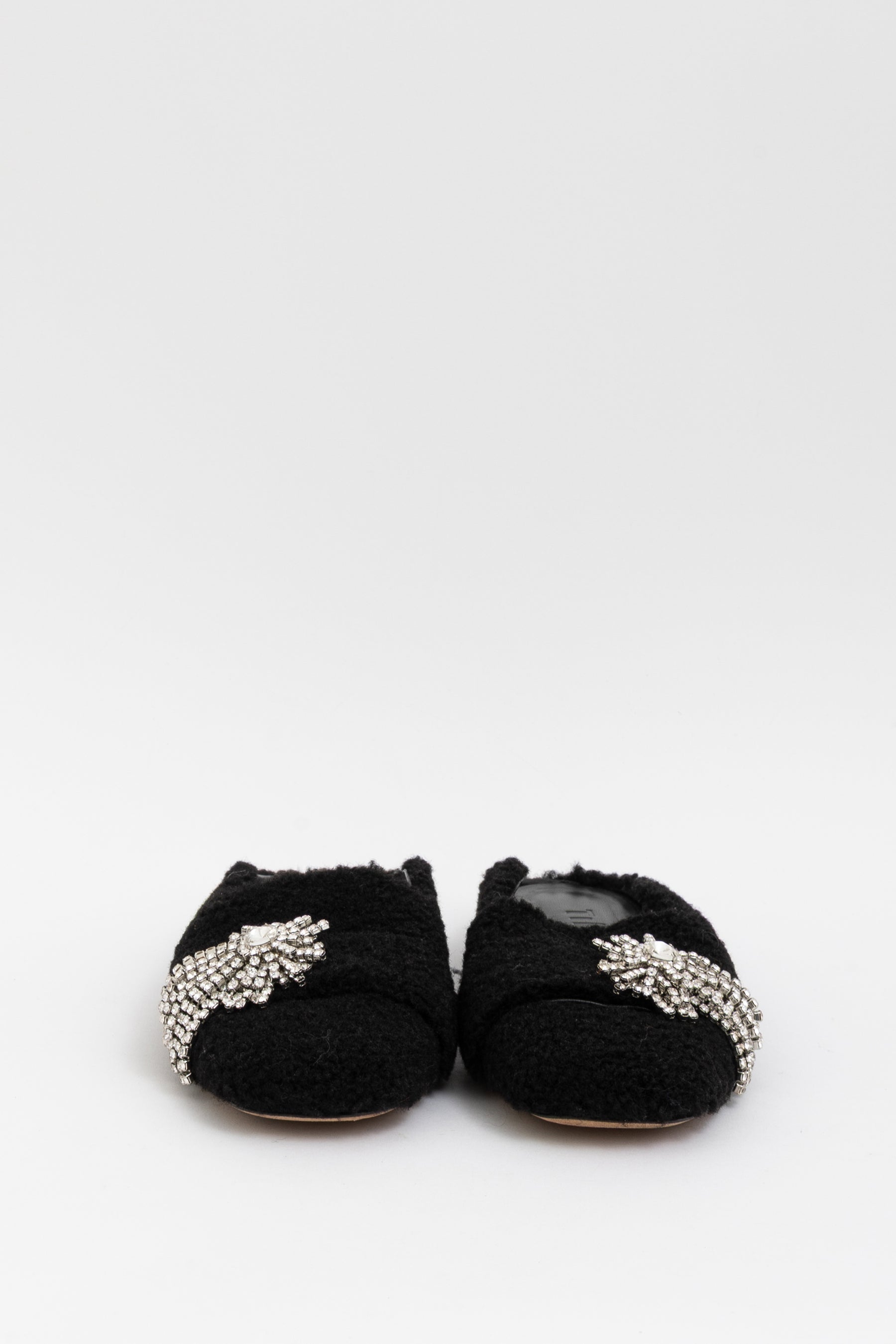 Crystal Embellished Shearling Mules