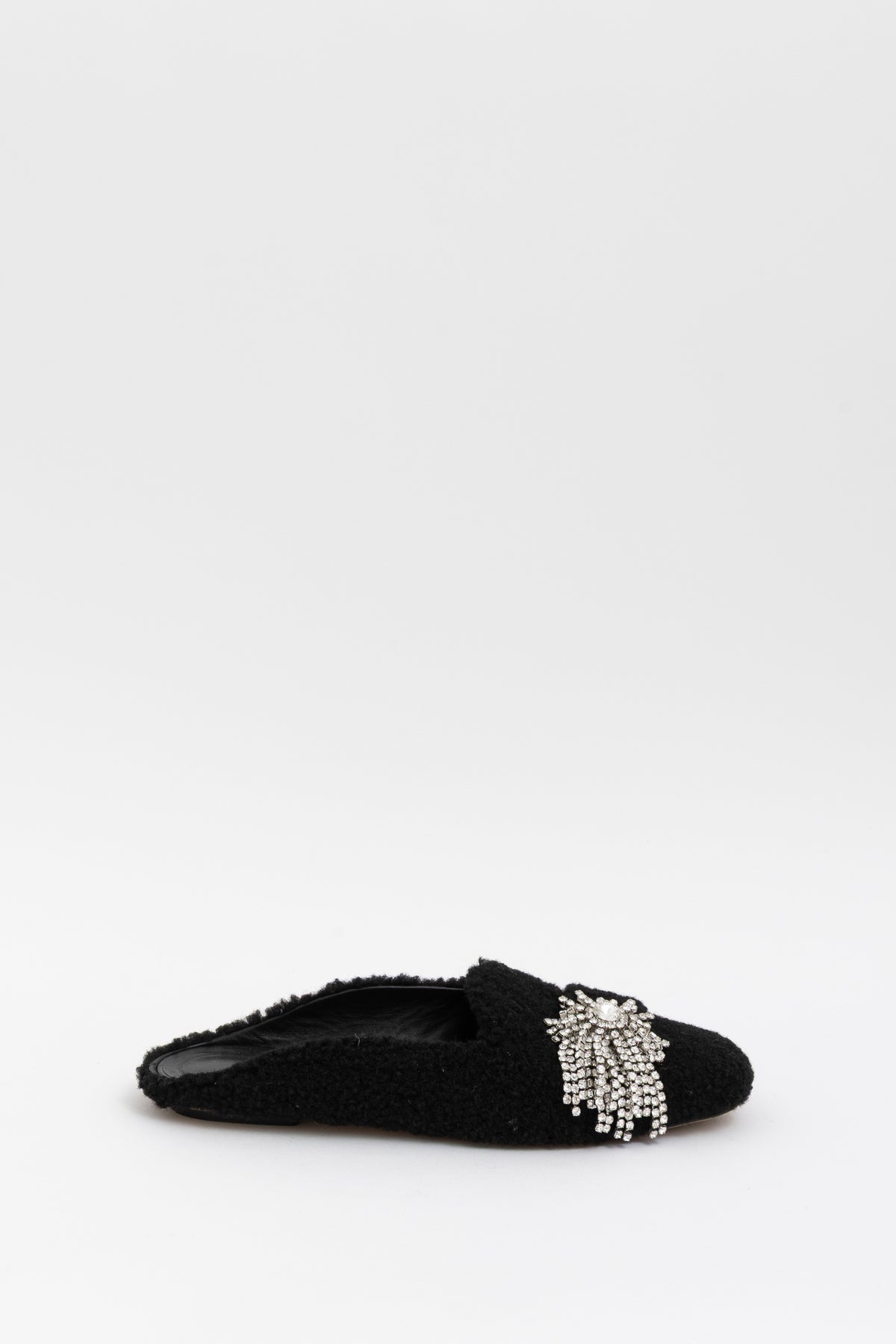 Crystal Embellished Shearling Mules