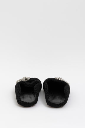 Crystal Embellished Shearling Mules