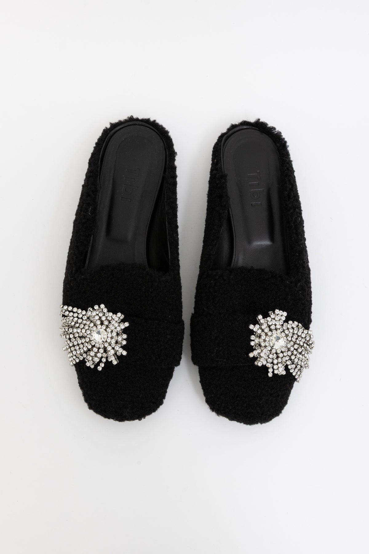Crystal Embellished Shearling Mules