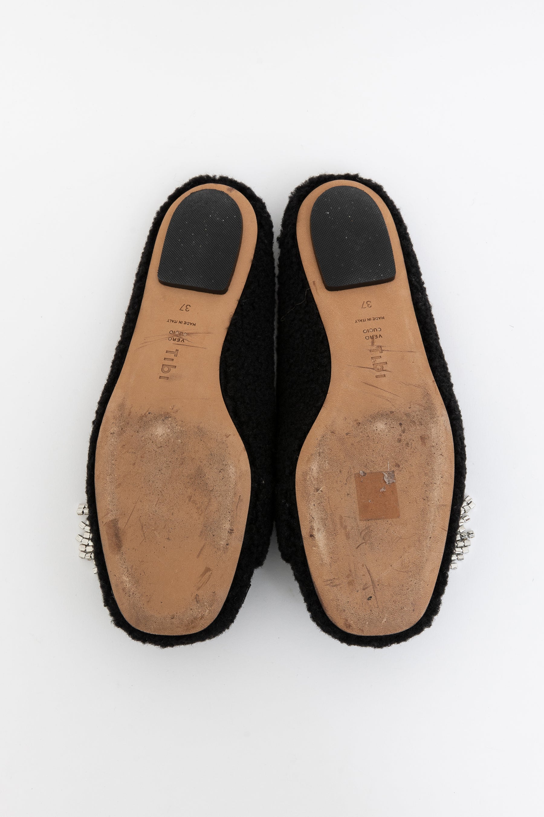 Crystal Embellished Shearling Mules