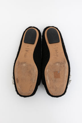 Crystal Embellished Shearling Mules