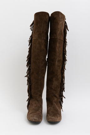 Suede Fringed High Boots