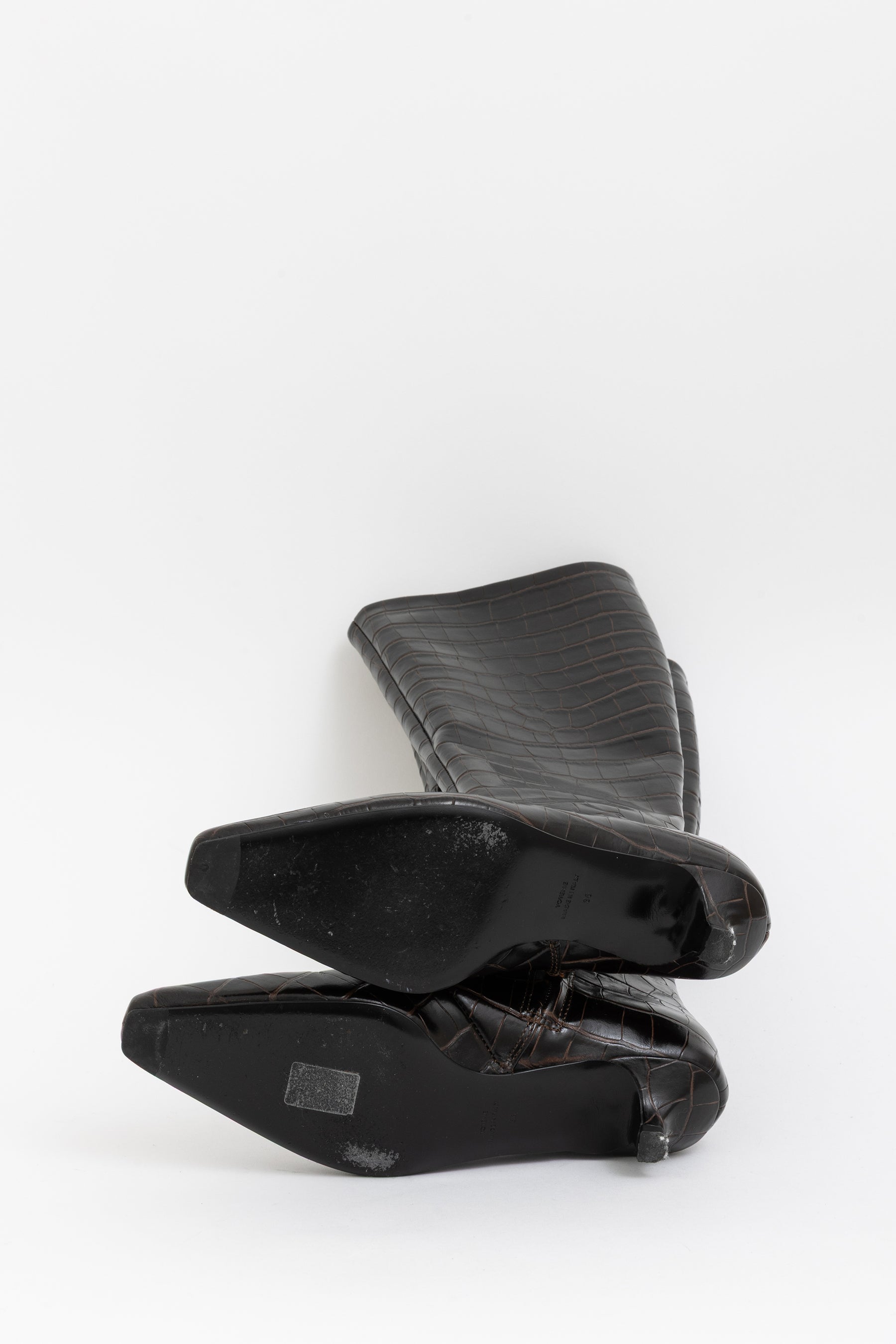 Slim Croco-Embossed Knee-High Kitten Heel Boots