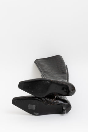 Slim Croco-Embossed Knee-High Kitten Heel Boots