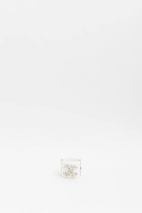 Chanel White and Silver Acrylic Logo Cuff