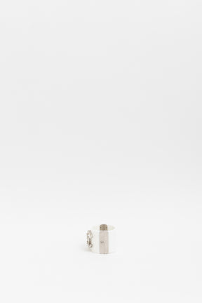 Chanel White and Silver Acrylic Logo Cuff