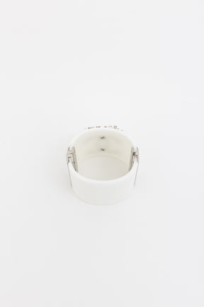 Chanel White and Silver Acrylic Logo Cuff