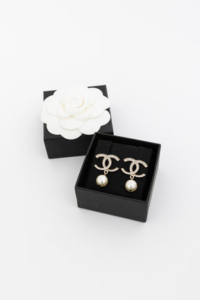 Crystal CC Pearl Drop Earrings
