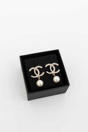 Crystal CC Pearl Drop Earrings