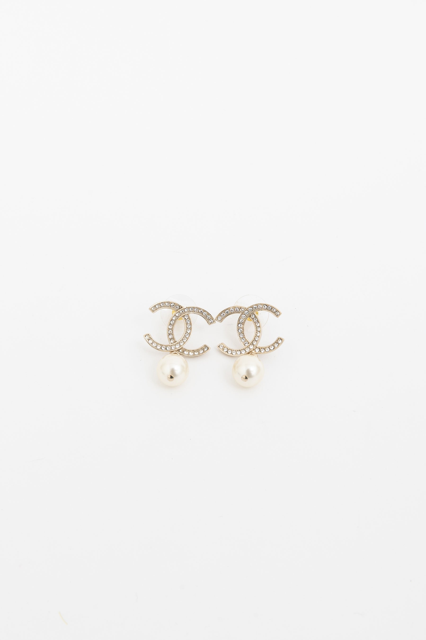 Crystal CC Pearl Drop Earrings