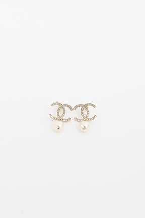 Crystal CC Pearl Drop Earrings