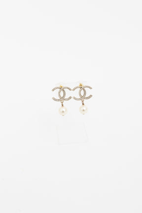 Crystal CC Pearl Drop Earrings