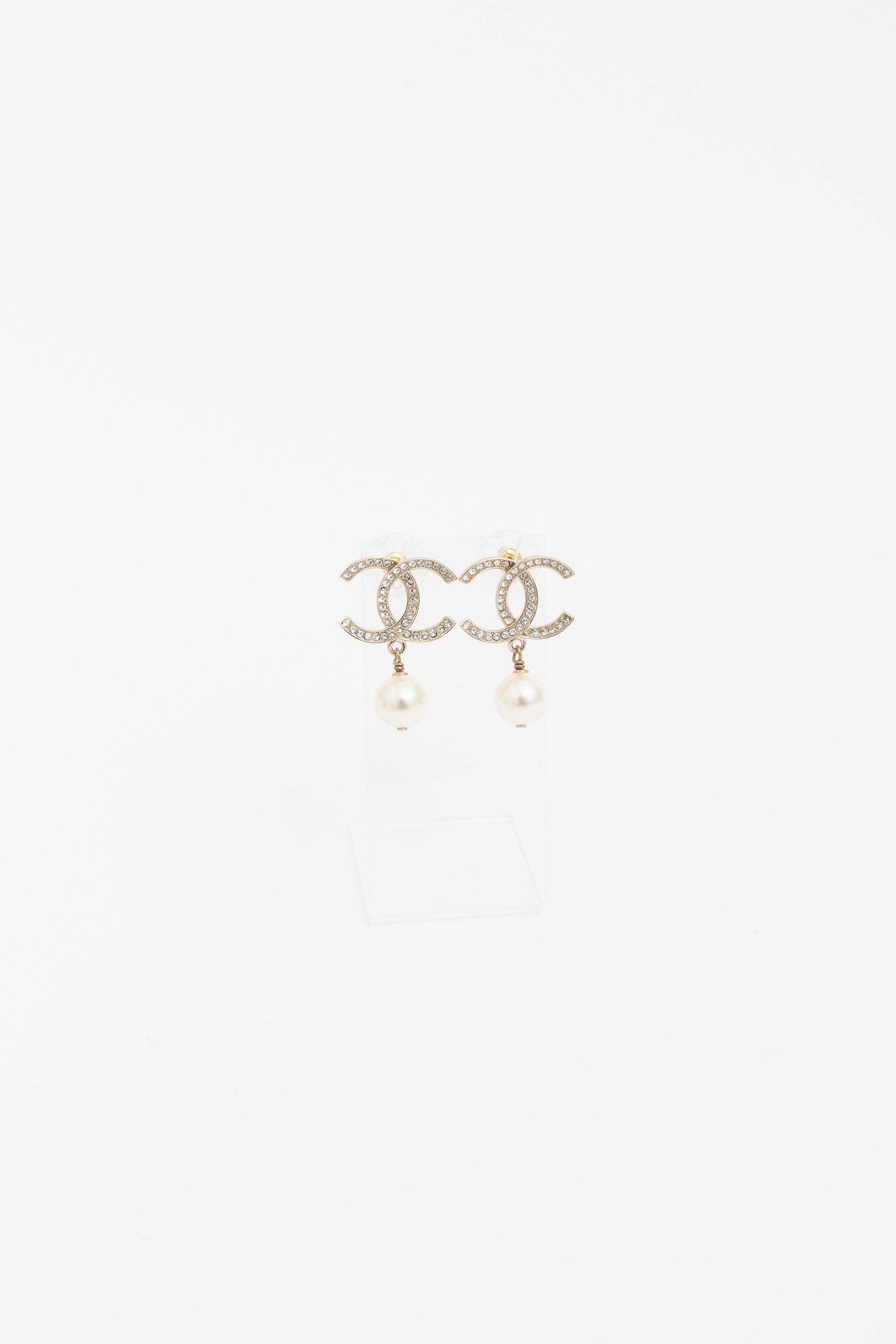 Crystal CC Pearl Drop Earrings