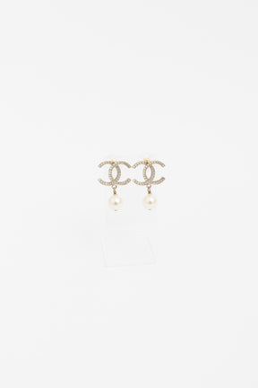 Crystal CC Pearl Drop Earrings